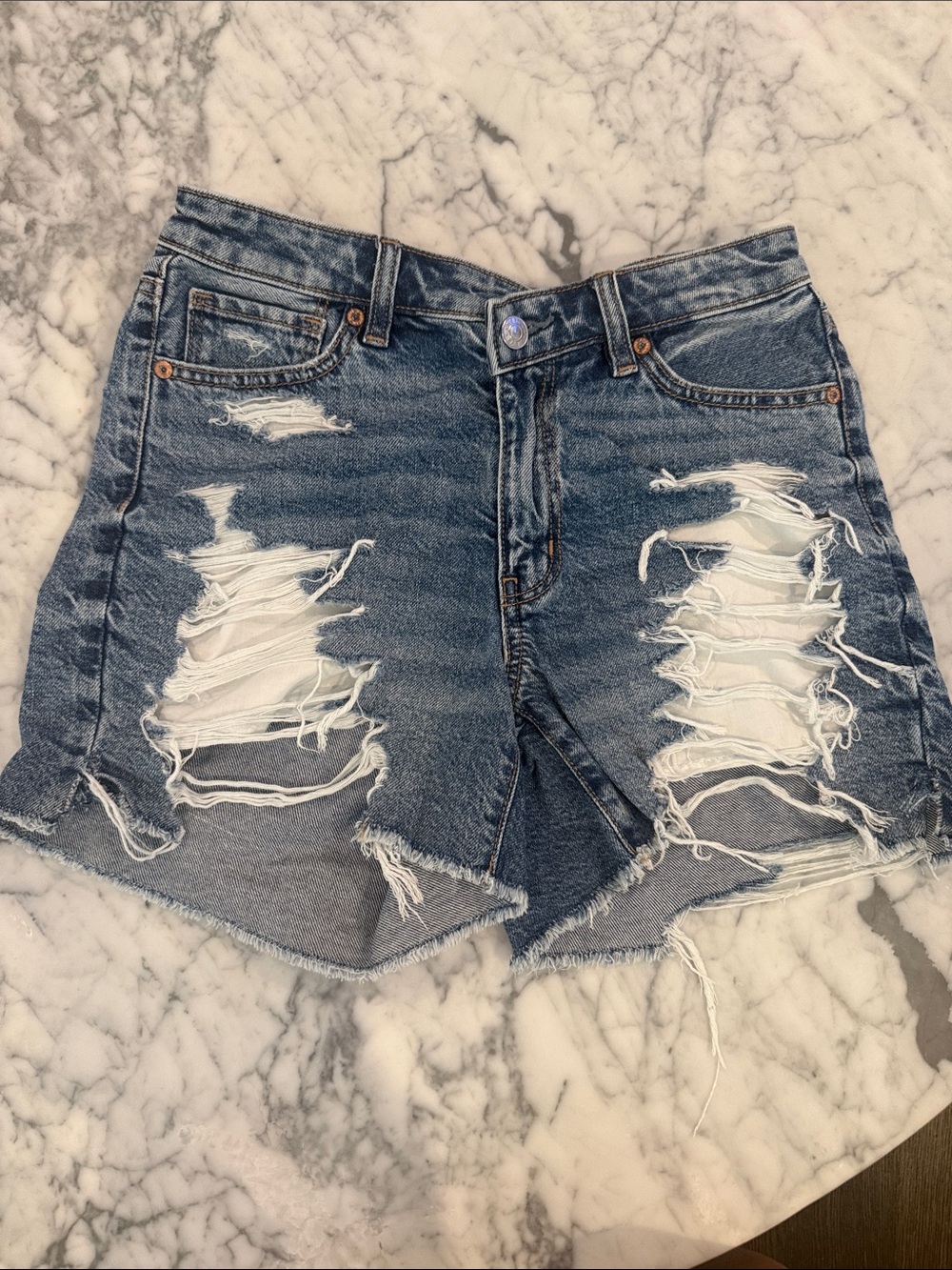 American Eagle Outfitters Distressed Dark Blue Denim Shorts